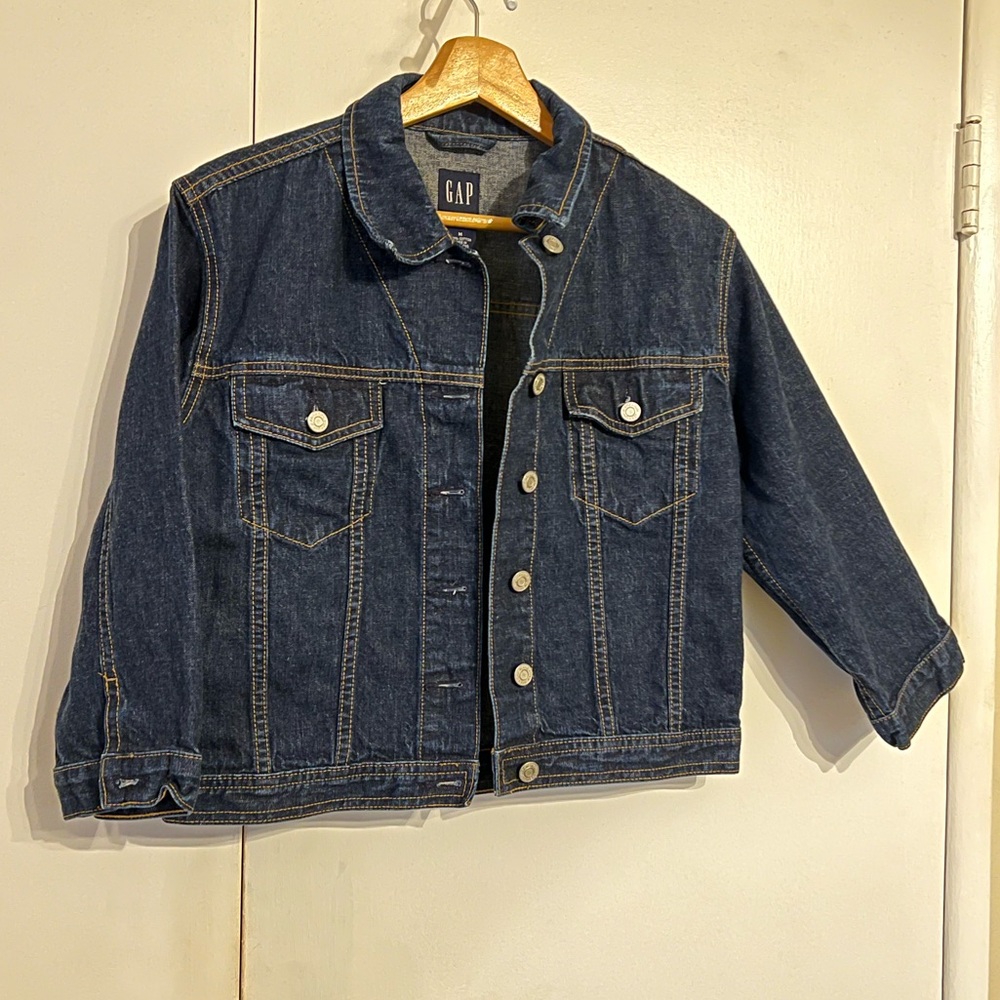 GAP Women’s Cropped Dark Blue Denim Jacket size M - Picture 2 of 13